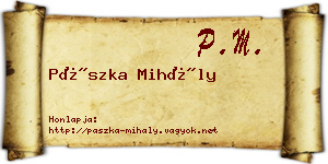 Pászka Mihály névjegykártya